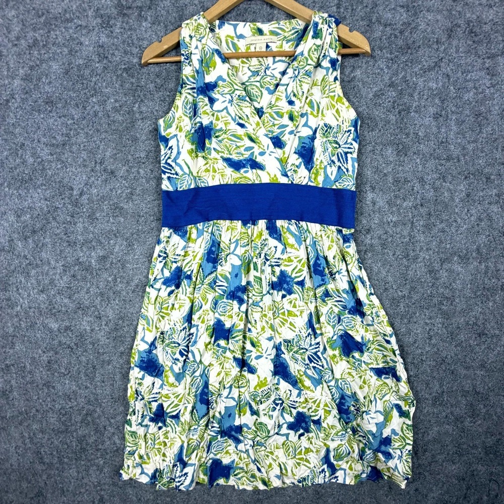 Jonathan Martin Dress Womens 6 Blue Floral Boho Tropical Empire Waist Sleeveless